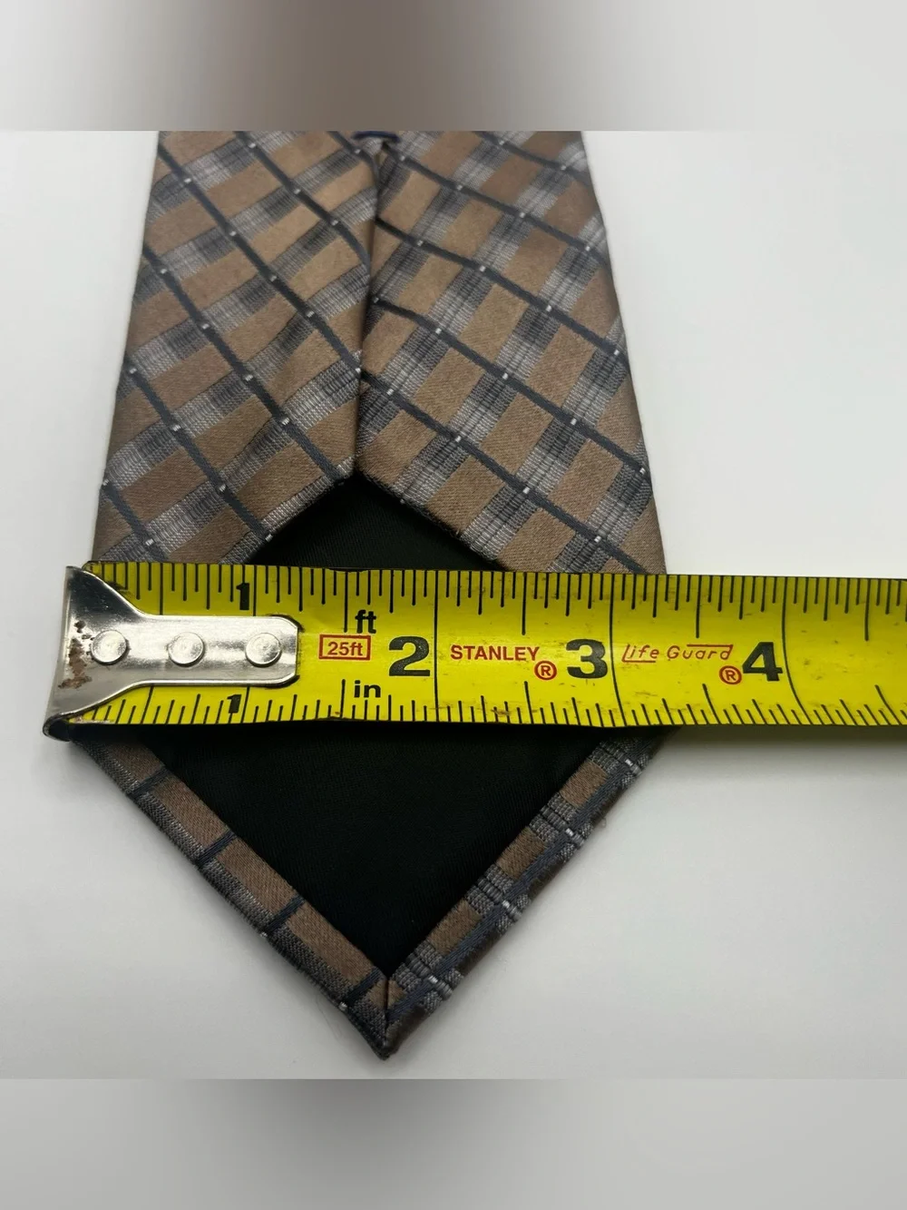 Kenneth Cole Brown and Gray Plaid Silk Tie
